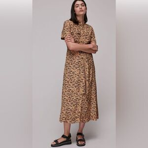 Whitles shades of brown/black button front tie waist shirt dress. Size 6. NWT.